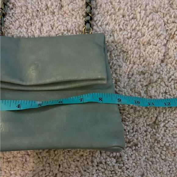 By Anthropologie Blue Green Chain Strap Magnetic Closure Crossbody Clutch Bag - Picture 7 of 9